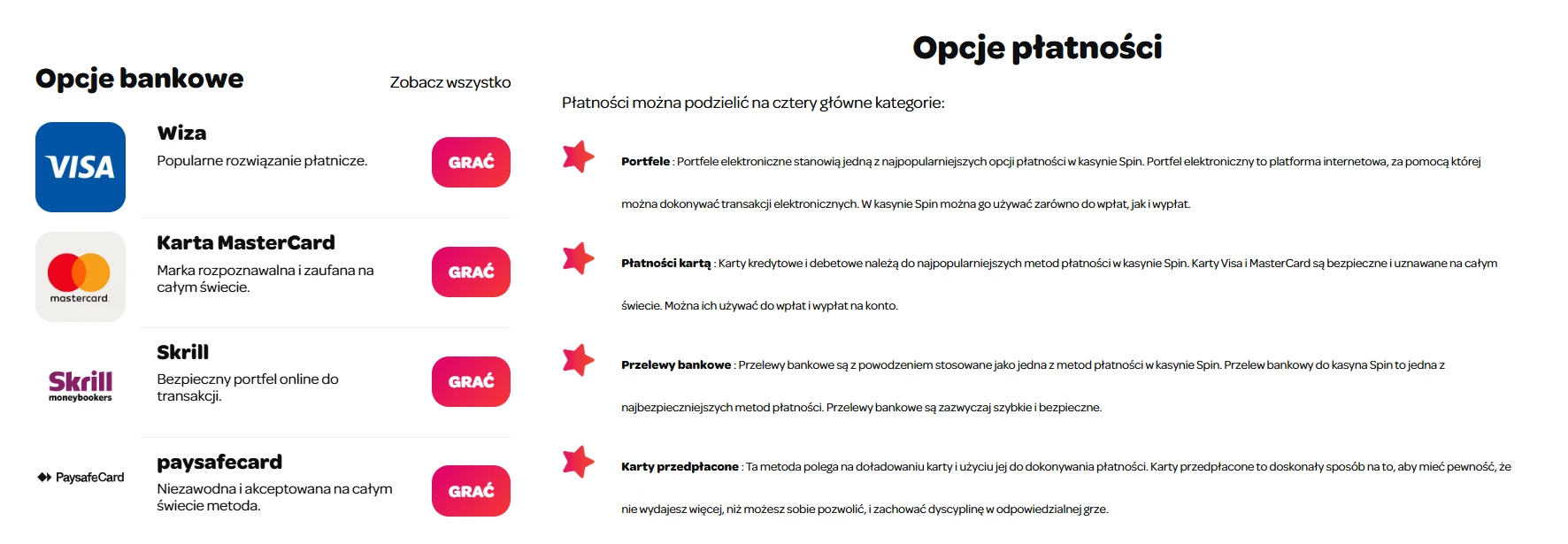 Oficjalna strona metod płatności Spin Casino
